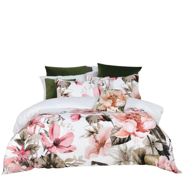 Bianca Eliana Floral Printed Cotton Sateen Quilt Doona Duvet Cover White Queen