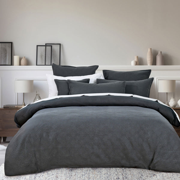 Bianca Hallston Diamond Cotton Quilt Doona Duvet Cover Charcoal Grey King