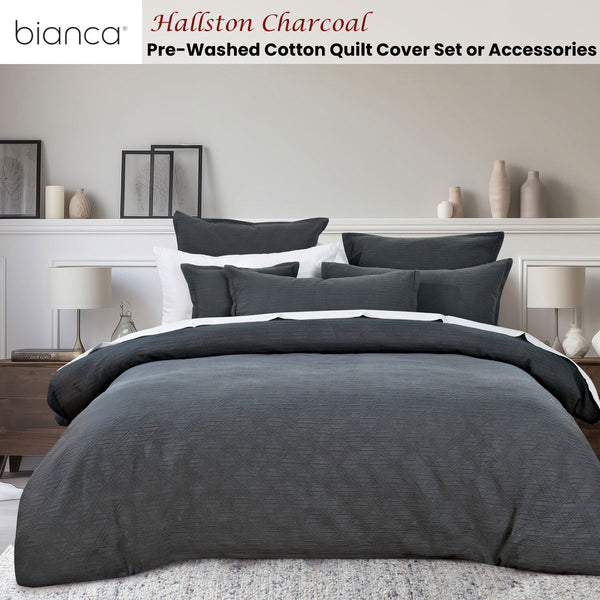 Bianca Hallston Diamond Cotton Quilt Doona Duvet Cover Charcoal Grey Queen