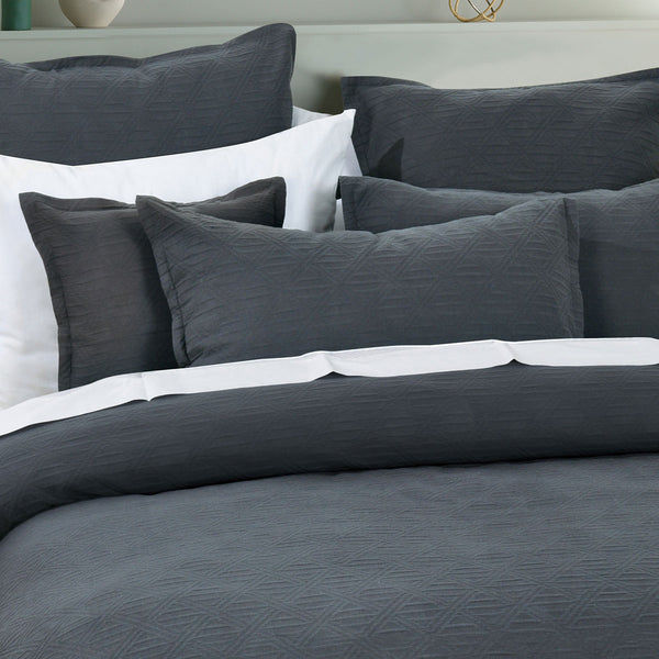 Bianca Hallston Diamond Cotton Quilt Doona Duvet Cover Charcoal Grey Queen