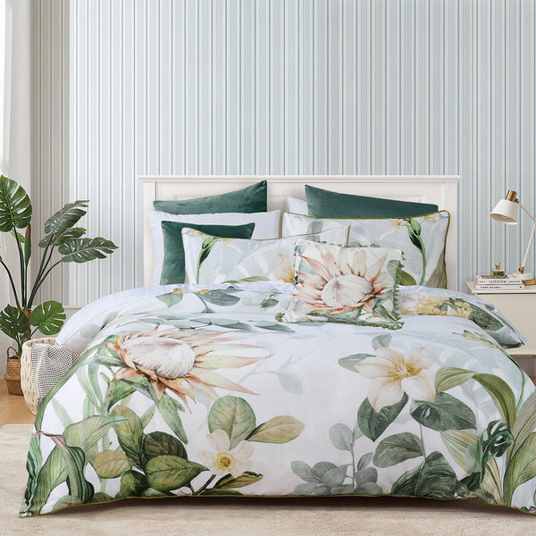 Bianca Helensvale Floral Cotton Sateen Quilt Doona Duvet Cover White Queen