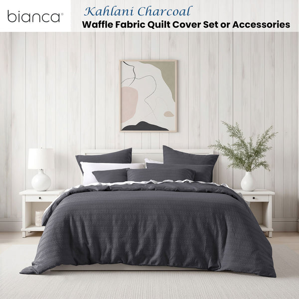 Bianca Kahlani Waffle Quilt Doona Duvet Cover Set Charcoal Grey Super King
