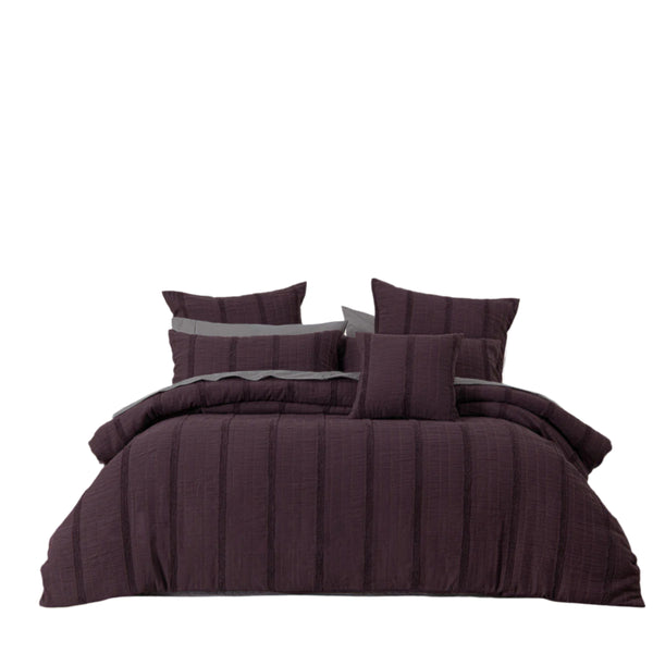 Bianca Malua Jacquard Striped Quilt Doona Duvet Cover Grape Super King