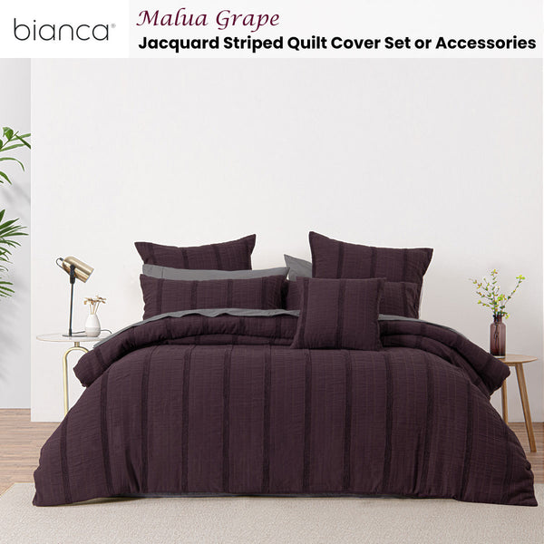Bianca Malua Jacquard Striped Quilt Doona Duvet Cover Grape Super King