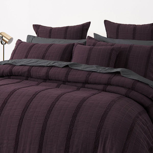 Bianca Malua Jacquard Striped Quilt Doona Duvet Cover Grape Super King