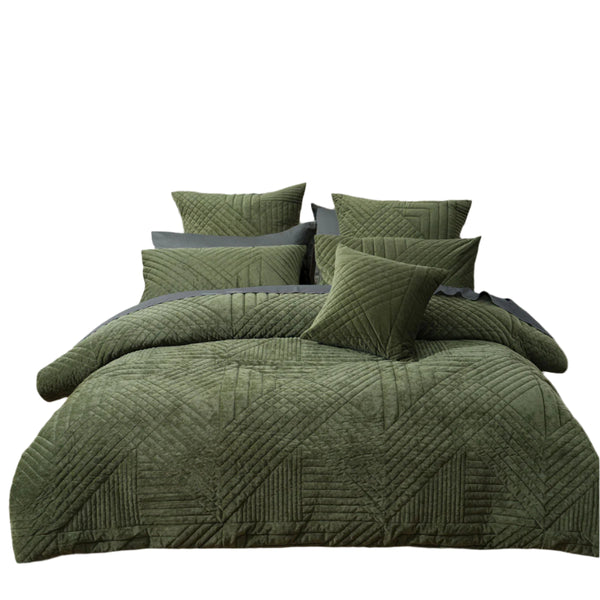 Bianca Navarro Geometric Velvet Quilt Doona Duvet Cover Olive King