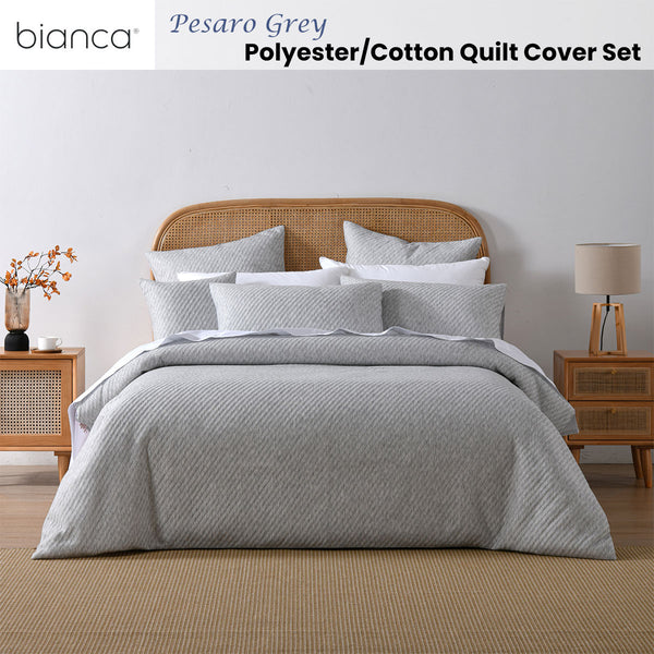 Bianca Pesaro Striped Polyester Cotton Quilt Doona Duvet Cover Grey King