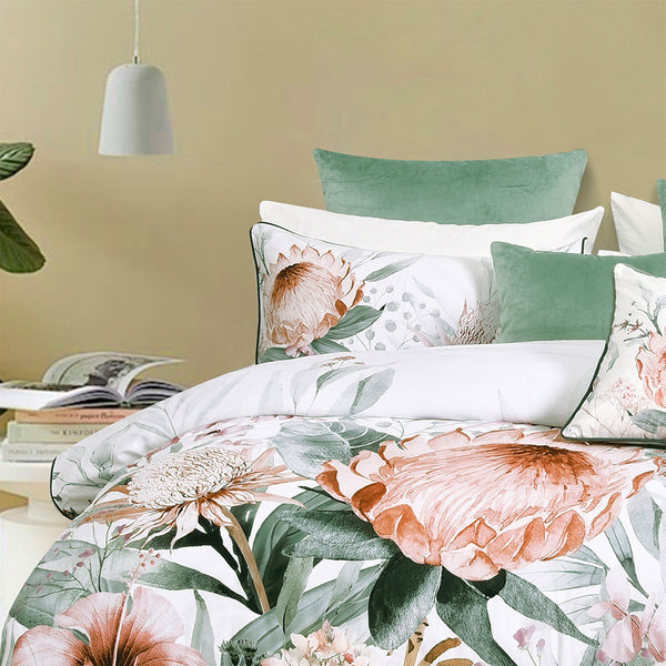 Bianca Sariya Floral Cotton Sateen Quilt Doona Duvet Cover White Queen