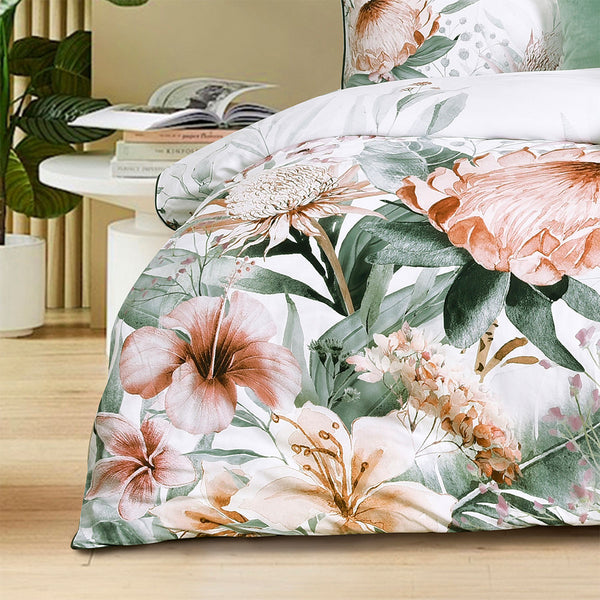 Bianca Sariya Floral Cotton Sateen Quilt Doona Duvet Cover White Queen