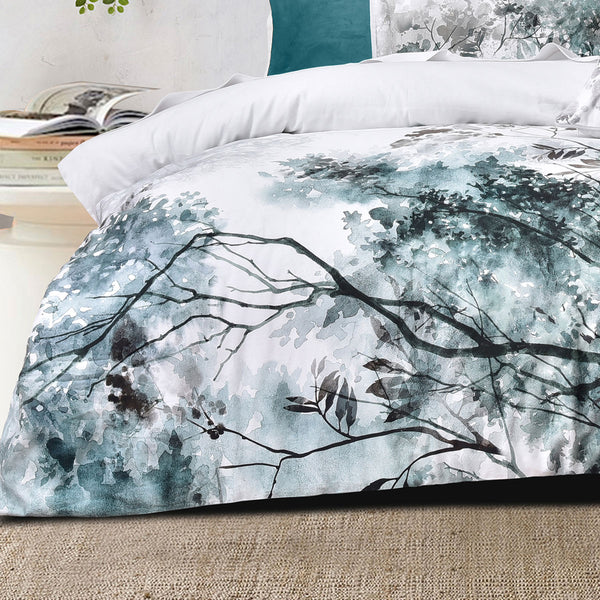Bianca Sherbrooke Trees Cotton Sateen Quilt Doona Duvet Cover White Queen