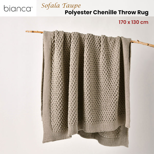 Bianca Sofala Polyester Chenille Throw Rug Blanket 130 x 170cm Taupe