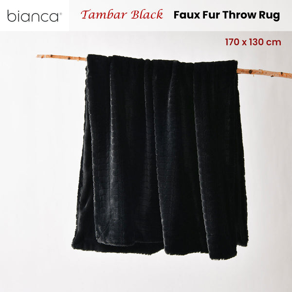 Bianca Tambar Faux Fur Throw Rug Blanket 130 x 170cm Black