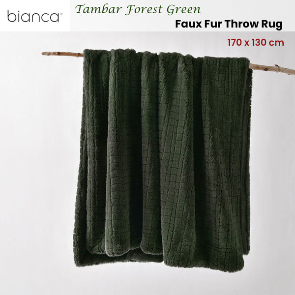 Bianca Tambar Faux Fur Throw Rug Blanket 130 x 170cm Forest Green