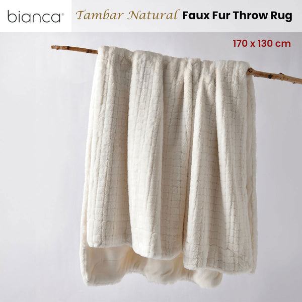 Bianca Tambar Faux Fur Throw Rug Blanket 130 x 170cm Natural