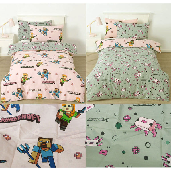 Mojang Minecraft Reversible Cotton Boys Girls Quilt Doona Duvet Cover Set Double