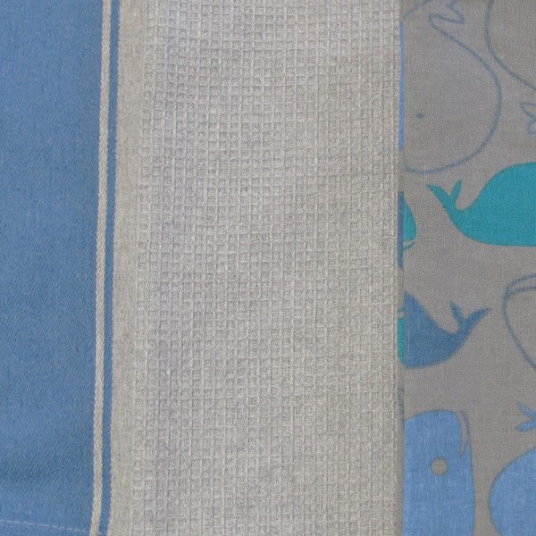 Home Oasis Set of 3 Cotton Rich Tea Kitchen Towels 50 x 70cm Whale Grey