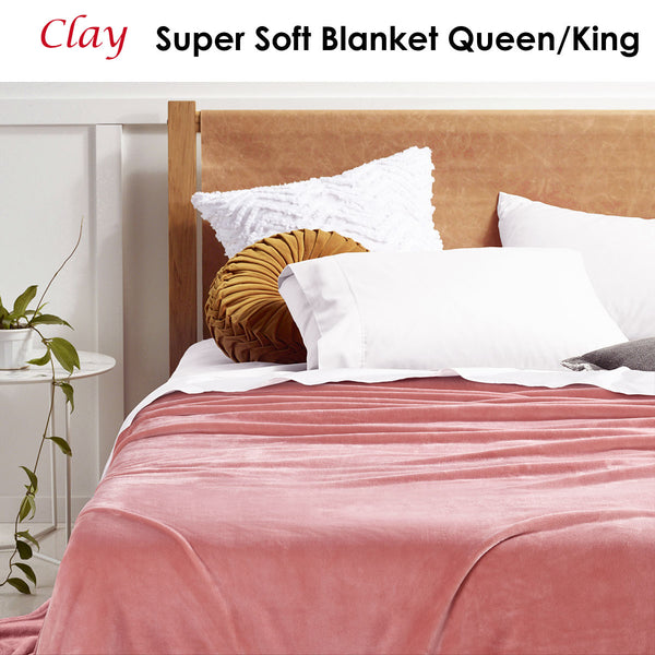 Accessorize 270gsm Super Soft Blanket Throw Rug Clay Pink Queen / King