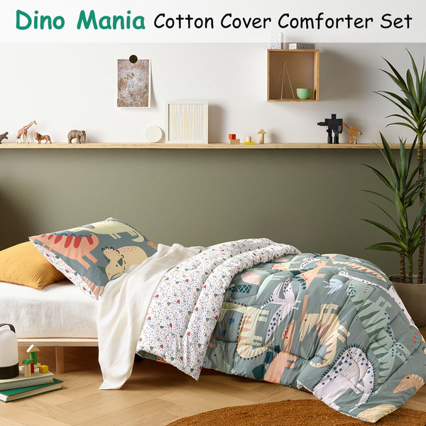 Happy Kids Dino Mania Dinosaur Bedspread Comforter Coverlet Green Single