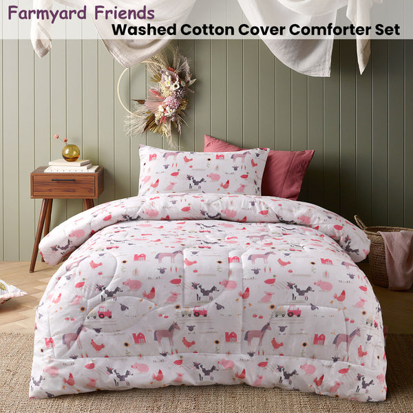 Happy Kids 2 Pce Farmyard Freinds Cotton Bedspread Comforter Quilt Single