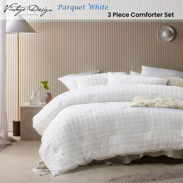 Vintage Design Homewares Parquet White Comforter Bedspread Set Queen