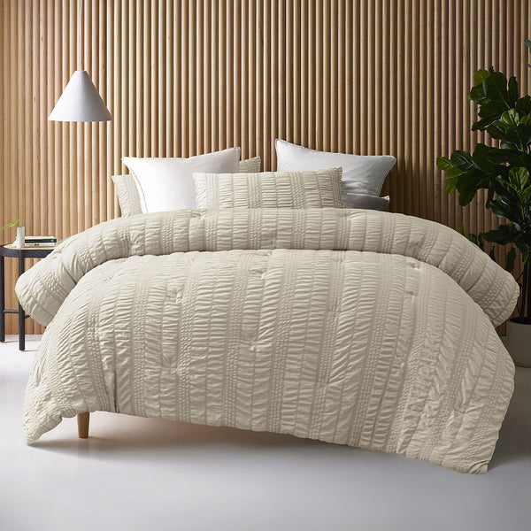 Accessorize Seersucker Polyester Bedspread Comforter Coverlet Natural King