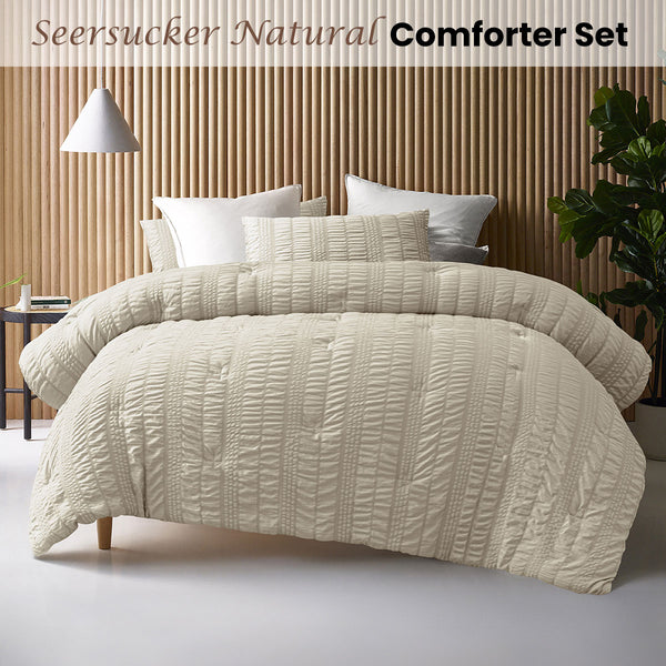Accessorize Seersucker Polyester Bedspread Comforter Coverlet Natural King