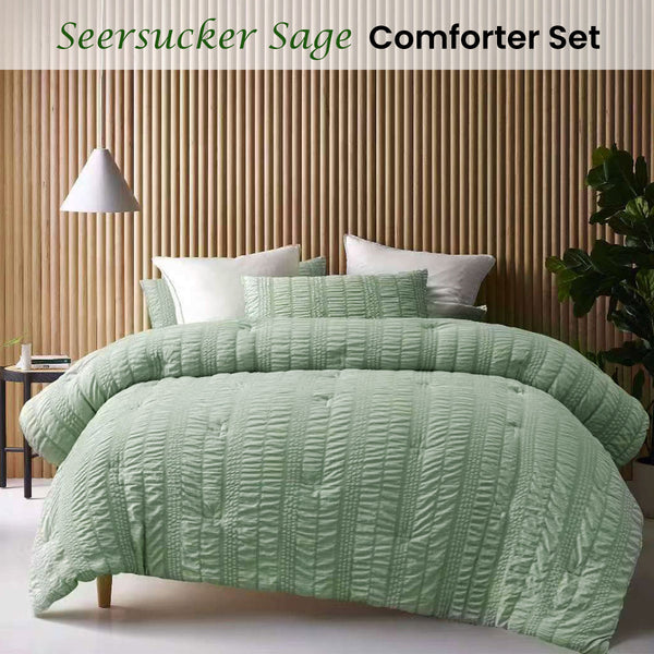 Accessorize Seersucker Polyester Bedspread Comforter Coverlet Sage King