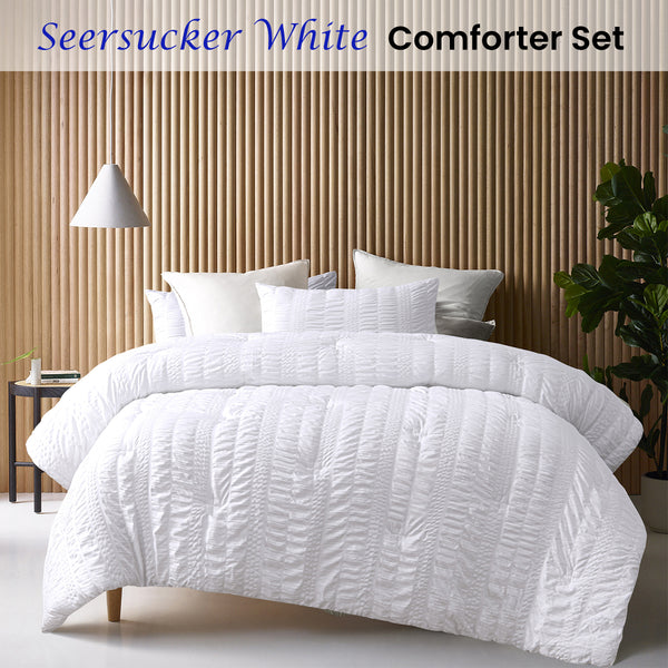Accessorize Seersucker Polyester Bedspread Comforter Coverlet White Queen