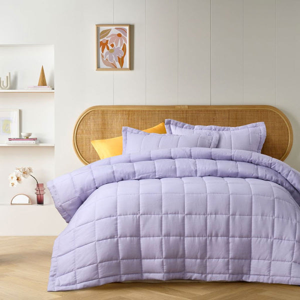 Vintage Design Homewares French Linen Comforter Bedspread Coverlet Lilac Queen