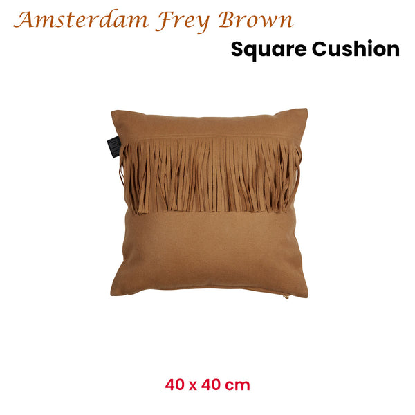 KAAT Amsterdam Frey Fringed Brown Square Filled Cushion 40cm