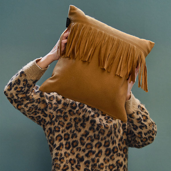 KAAT Amsterdam Frey Fringed Brown Square Filled Cushion 40cm