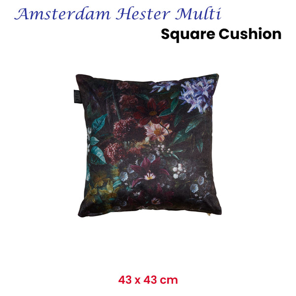 KAAT Amsterdam Hester Floral Botanical Velvet Multi Square Filled Cushion 43cm
