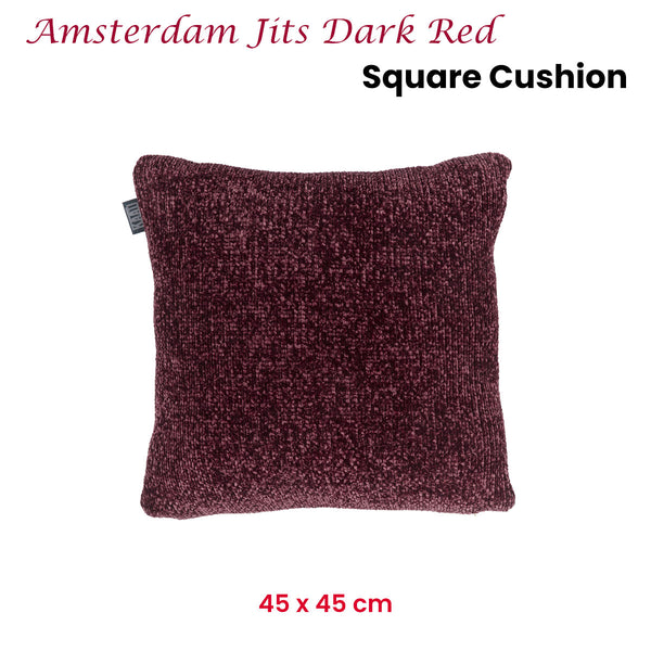 KAAT Amsterdam Jits Chenille Dark Red Square Filled Cushion 45cm