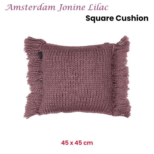 KAAT Amsterdam Jonine Knitted Fringe Lilac Square Filled Cushion 45cm