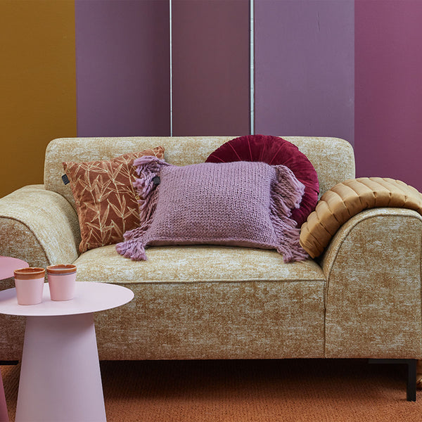 KAAT Amsterdam Jonine Knitted Fringe Lilac Square Filled Cushion 45cm