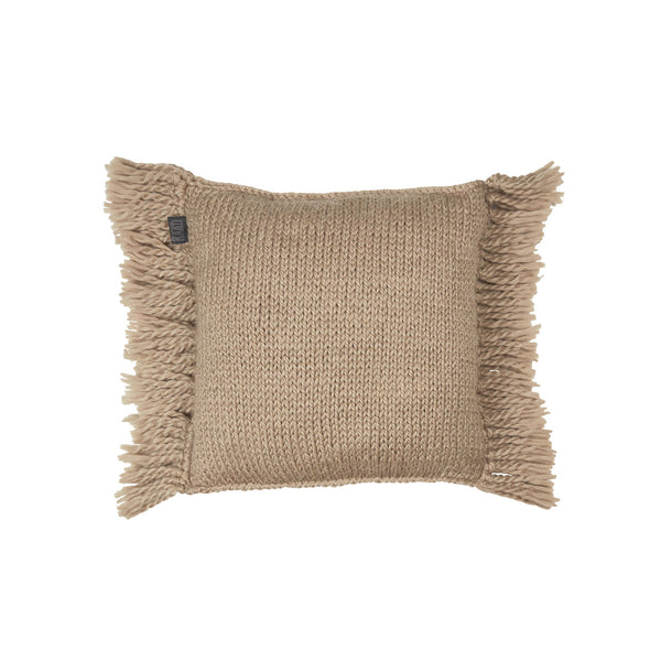 KAAT Amsterdam Jonine Knitted Fringed Sand Square Filled Cushion 45cm