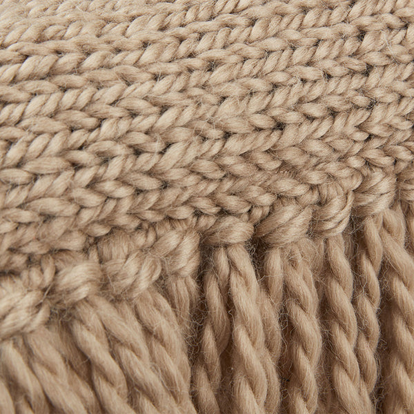 KAAT Amsterdam Jonine Knitted Fringed Sand Square Filled Cushion 45cm