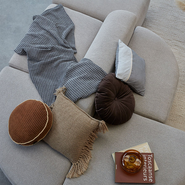 KAAT Amsterdam Jonine Knitted Fringed Sand Square Filled Cushion 45cm