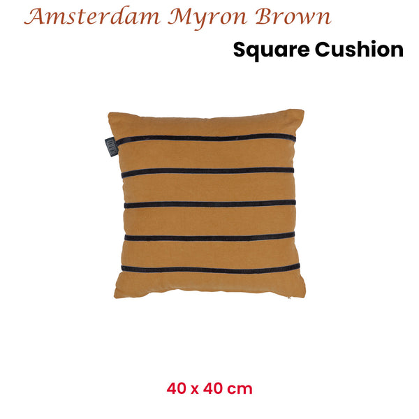 KAAT Amsterdam Myron Brown Striped Square Filled Cushion 40cm