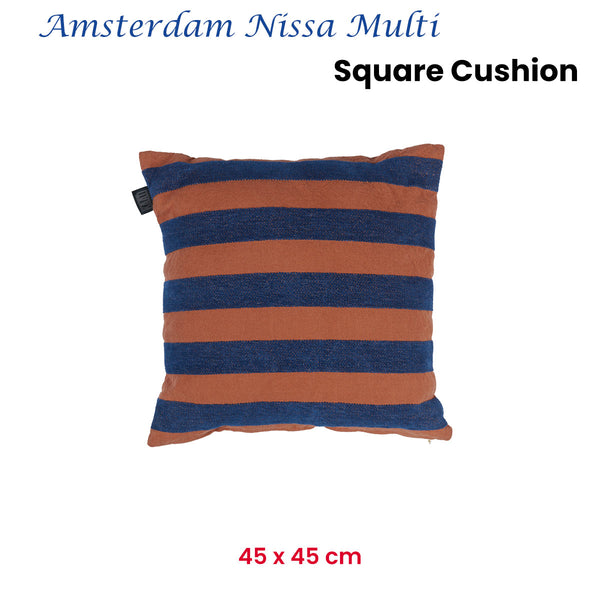 KAAT Amsterdam Nissa Striped Blue Brown Square Filled Cushion 45cm