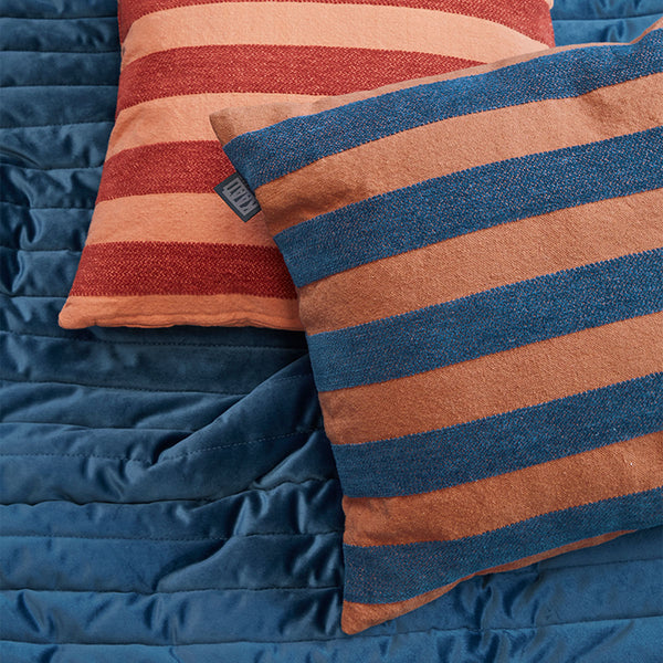 KAAT Amsterdam Nissa Striped Blue Brown Square Filled Cushion 45cm