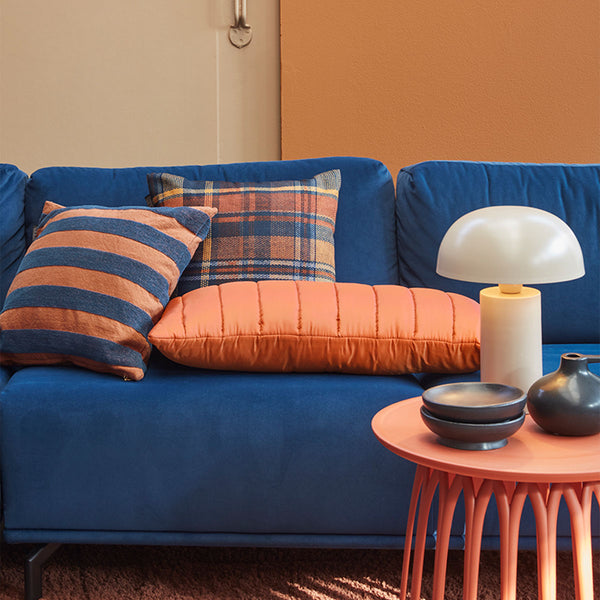 KAAT Amsterdam Nissa Striped Blue Brown Square Filled Cushion 45cm