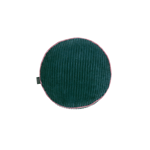KAAT Amsterdam Perdy Ribbed Velvet Green Round Filled Cushion 40cm