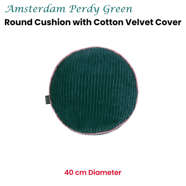 KAAT Amsterdam Perdy Ribbed Velvet Green Round Filled Cushion 40cm