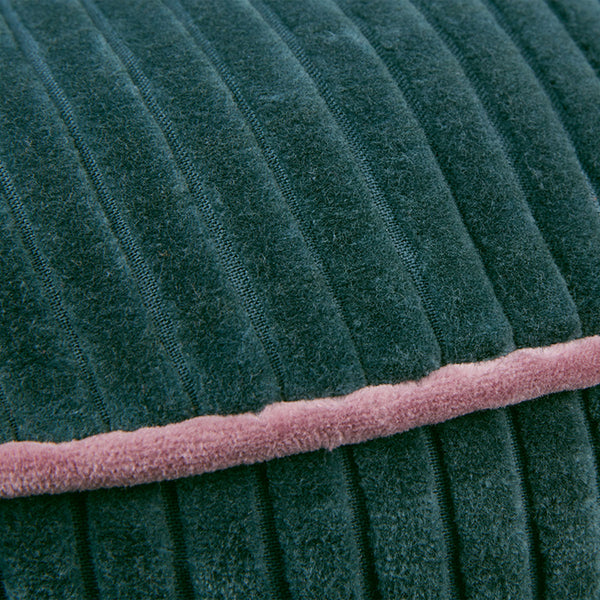 KAAT Amsterdam Perdy Ribbed Velvet Green Round Filled Cushion 40cm