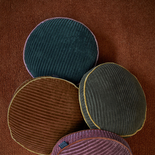 KAAT Amsterdam Perdy Ribbed Velvet Green Round Filled Cushion 40cm