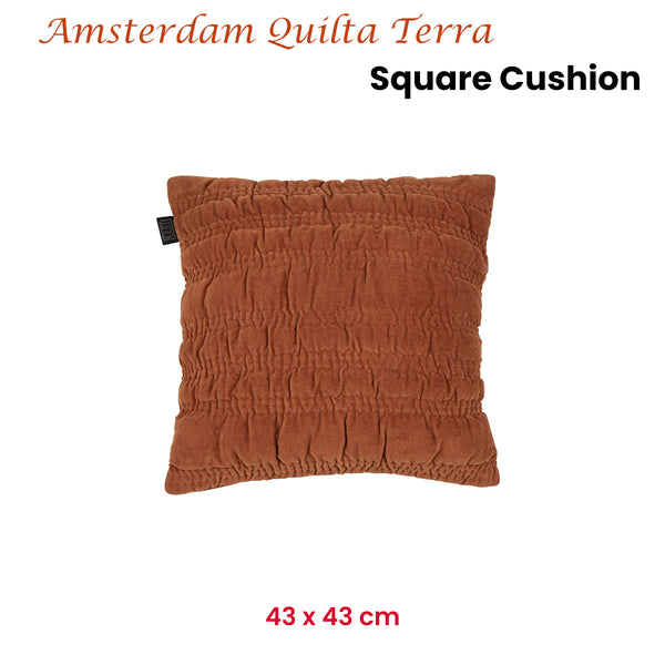 KAAT Amsterdam Quilta Velvet Quilted Terra Brown Square Filled Cushion 43cm