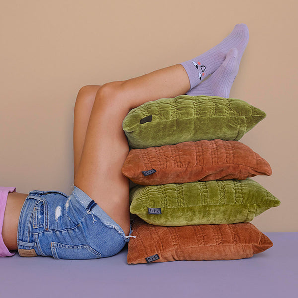 KAAT Amsterdam Quilta Velvet Quilted Terra Brown Square Filled Cushion 43cm