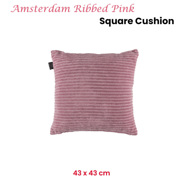 KAAT Amsterdam Ribbed Velvet Pink Square Filled Cushion 43cm
