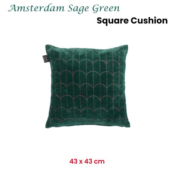 KAAT Amsterdam Saga Solid Arcs Velvet Green Square Filled Cushion 43cm